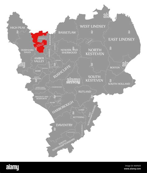 North East Derbyshire red highlighted in map of East Midlands England ...