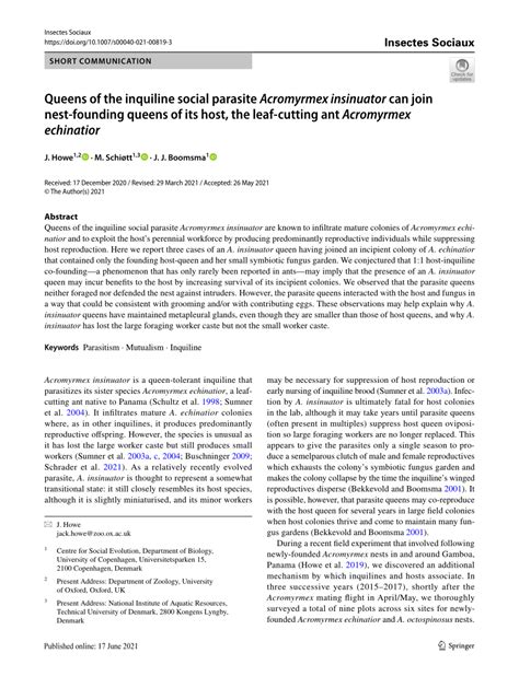 (PDF) Queens of the inquiline social parasite Acromyrmex insinuator can ...