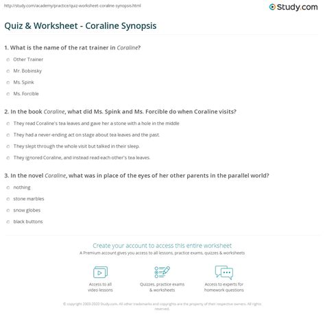 Quiz & Worksheet - Coraline Synopsis | Study.com