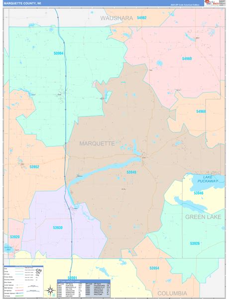 Marquette County, WI Wall Map Color Cast Style by MarketMAPS - MapSales