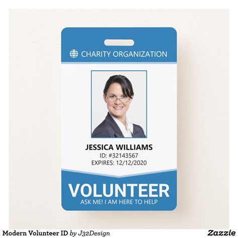 Modern Volunteer ID Badge | Zazzle