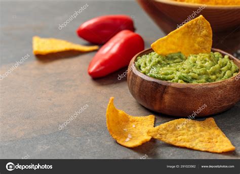 Close View Mexican Nachos Guacamole Chili Peppers Stone Table Copy ...