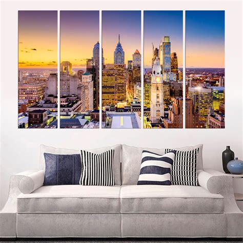 Philadelphia skyline canvas print Philadelphia canvas wall art Philly Sunset wall decor Downtown ...