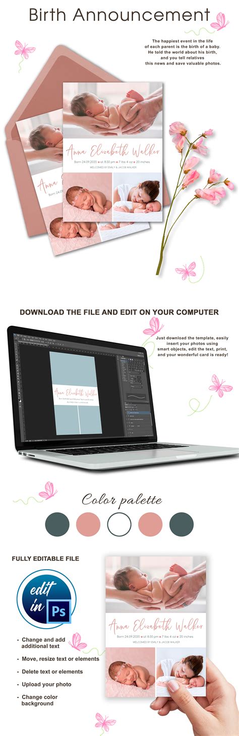 Birth Announcement Card Template on Behance