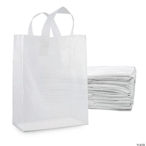 Plastic Bags with Handles - 10x5x13 Inch 100 Pack Medium Frosted White Gift Bags with Cardboard ...