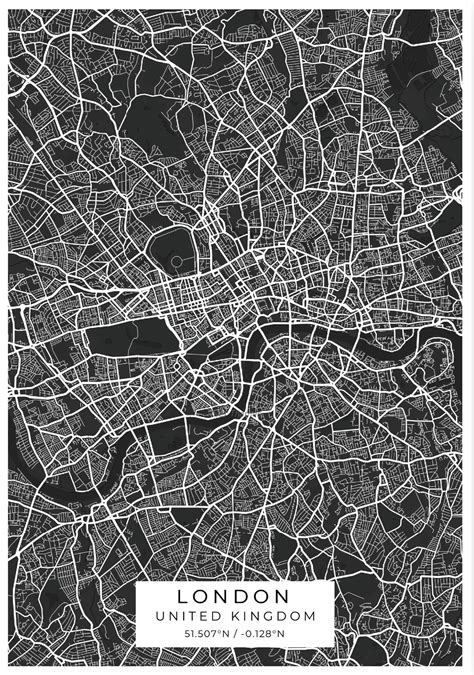 London Black and White Map Poster - Poster Star