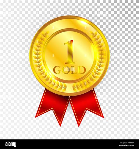 Champion Gold Medal with Red Ribbon Icon Sign First Place Collection ...