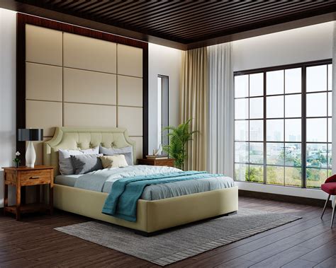 Spacious Master Bedroom With Classic Wooden Flooring And Ceiling | Livspace