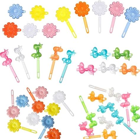 20 Pieces Self Hinge Plastic Hair Barrettes for Girls Multi-coloured Flower and Bowknot Hair ...