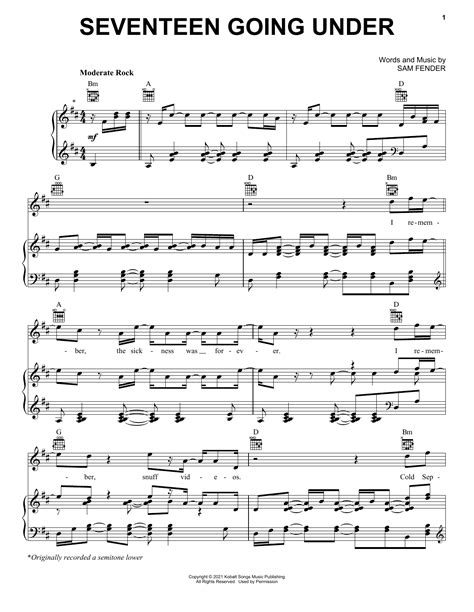 Sam Fender "Seventeen Going Under" Sheet Music Notes | Download ...