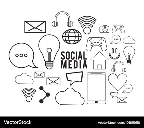 Social media black white icon set graphic Vector Image