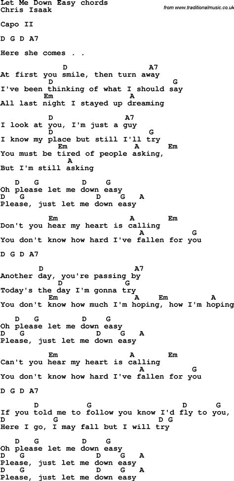 Song lyrics with guitar chords for Let Me Down Easy