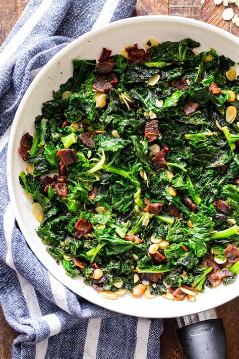 Sautéed Kale with Bacon and Almonds {Paleo, Whole30, Low FODMAP}