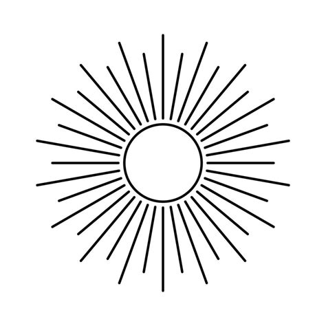 Outline sun and rays vector illustration. Isolated shining sun linear pictogram on white ...