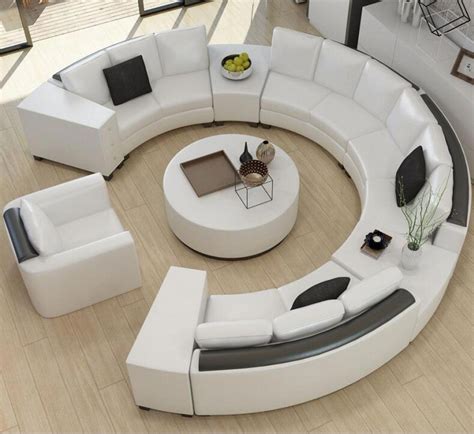 Modern Curved Top Grain Round Leather Sofa Set | Living room sofa design, Leather sofa living ...