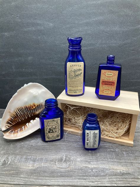 Antique/vintage Medicine Bottles W/added Apothecary Labels Cobalt Blue ...