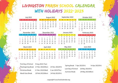 Livingston Parish School Calendar with Holidays 2022-2023