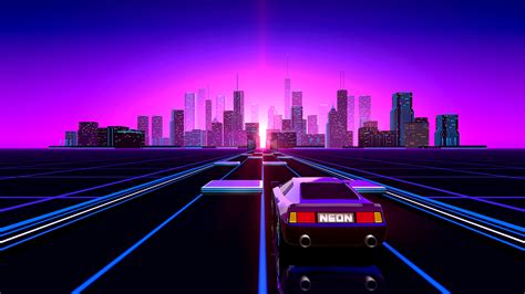 Retro Wave Neon City Road - HD Wallpaper