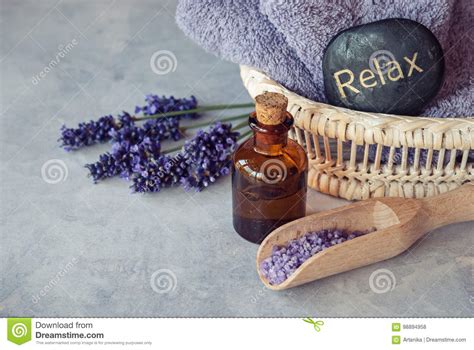 Lavender essential oil spa stock photo. Image of salt - 98894958