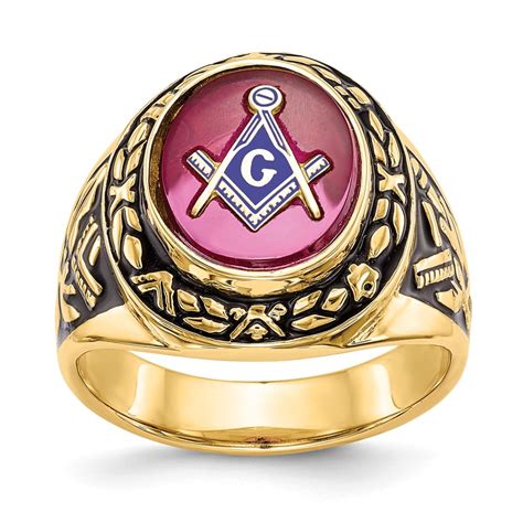 AA Jewels - Solid 14k Yellow Gold Men's Synthetic Ruby Masonic Ring Band Size 9 - Walmart.com ...