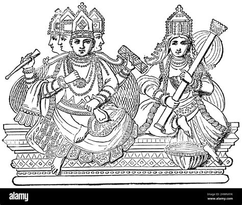 Brahma and Saraswati. According to Indian representation, , (encyclopedia, 1893), Brahma und ...