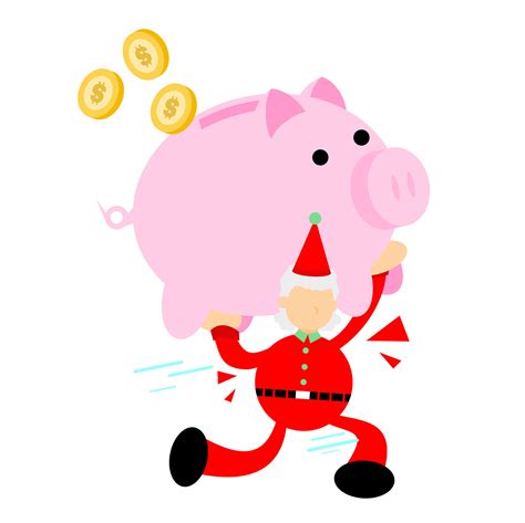 happy christmas red santa claus and pig bank money dollar economy cartoon doodle flat design ...