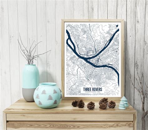 Pittsburgh Three Rivers Printable Map, Three Rivers Map, Three Rivers ...