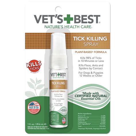 Vet's Best Tick Killing Spray for Dogs and Puppies, 1 fl. oz. - Naturally For Pets