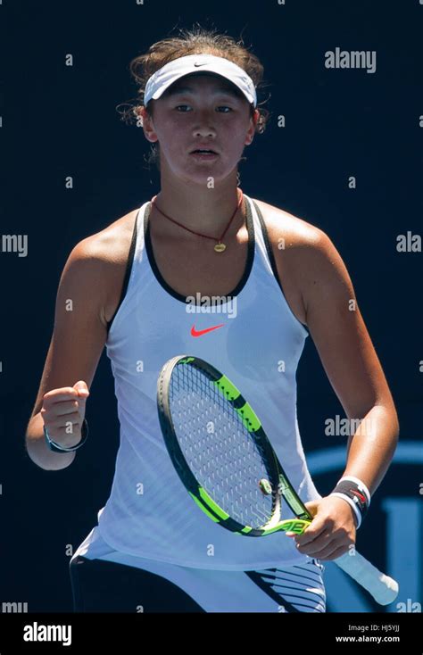 Melbourne, Australia. 22nd Jan, 2017. Wang Xiyu of China reacts during the junior girls' singles ...