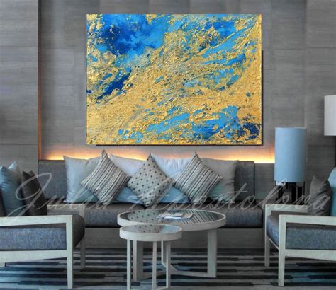 Abstract Art Blue and Gold Wall Art Coastal Landscape | Etsy