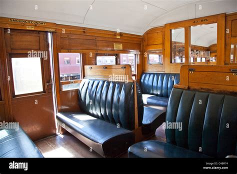 Interior of 1st class Railway Carriage at Maldon Railway, Victoria Stock Photo - Alamy