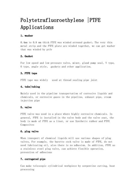 Ptfe applications