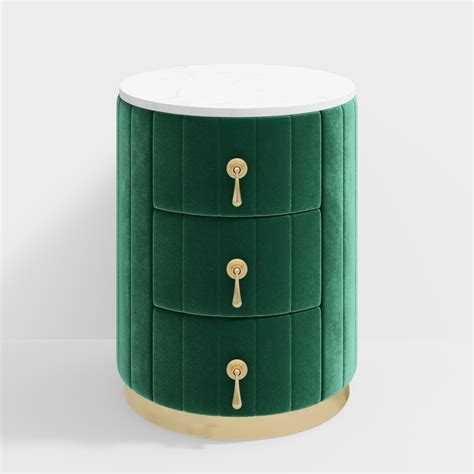 Modern Nightstand Green Round Nightstand with 3 Drawers Nightstand with ...