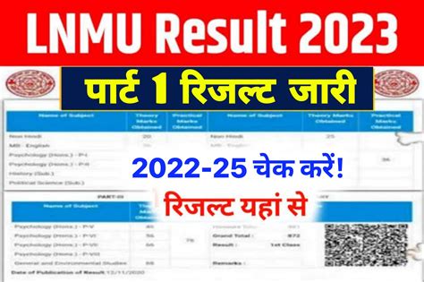 LNMU Part 1 Result 2022-25 ,BA BSc BCom Part 1 Result 2023 Marksheet Download @lnmu.ac.in