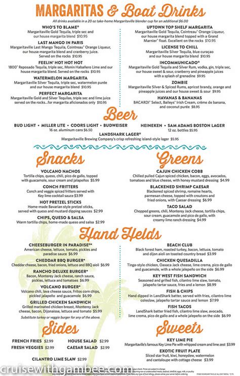 Norwegian Escape Margaritaville menu – cruise with gambee