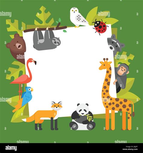 Vector flat style illustration of zoo animals. Template for banner or poster with animals Stock ...