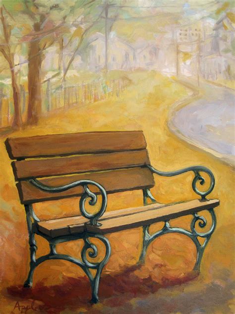 Painting a Day Art Blog - Original Oil Paintings on Canvas by Linda Apple: Fall Empty Bench ...