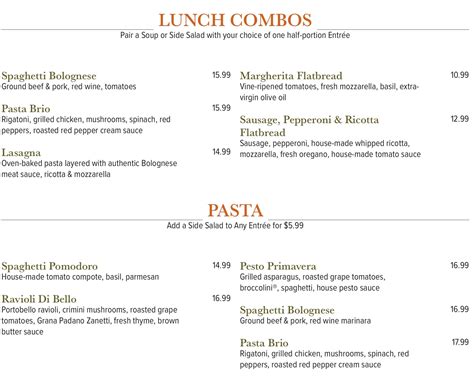 Brio Italian Grille Rancho Cucamonga, CA Menu (Updated: November 2022)