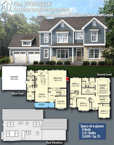 Plan 790008GLV: Handsome Traditional House Plan with Open Layout - 2661 ...