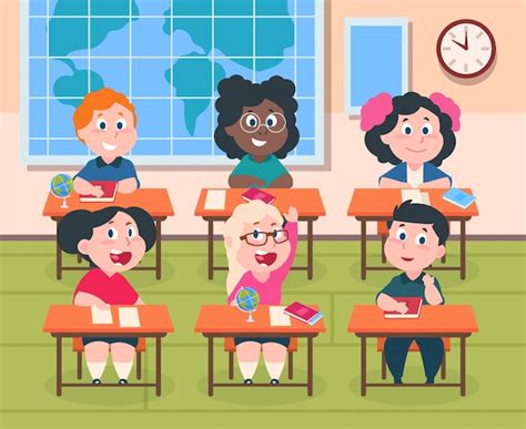 Premium Vector | Kids in classroom. cartoon children in school studying ...