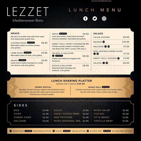 Menu at Lezzet Mediterranean bistro restaurant, Scarborough