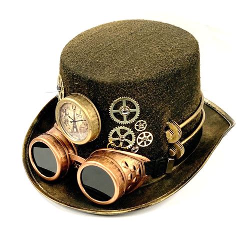 Steampunk Hat With Goggles Steampunk Hat Goggles Set 2 Pc Gold Brass Vintage-look - The Art of ...