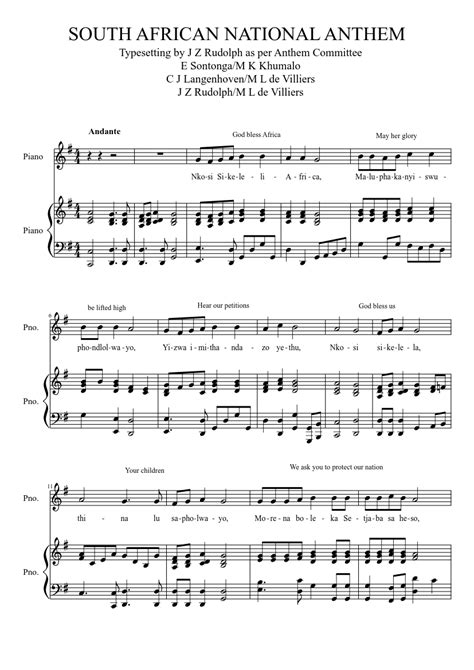 South African National Anthem sheet music download free in PDF or MIDI