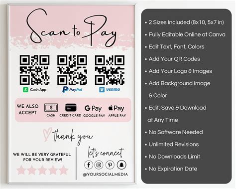 Editable QR Code Sign Template, Printable Scan To Pay Sign, Editable ...