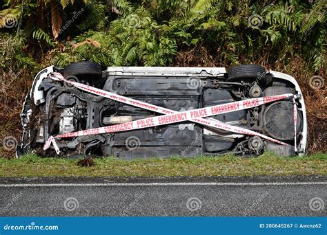 Car wreck on side of road stock image. Image of emergency - 200645267