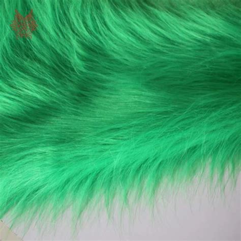 Green 9cm plush faux fur fabric for winter coat vest stage decor long ...