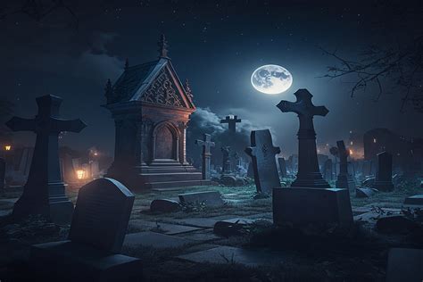 Halloween Graveyard at Moonlight Graphic by Motin · Creative Fabrica