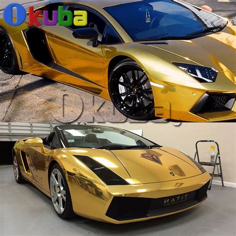 Gold Chrome Vinyl Car Wrap Golden Mirror Chrome Sheet Vehicle Wrapping Film Decorative Car Cover ...