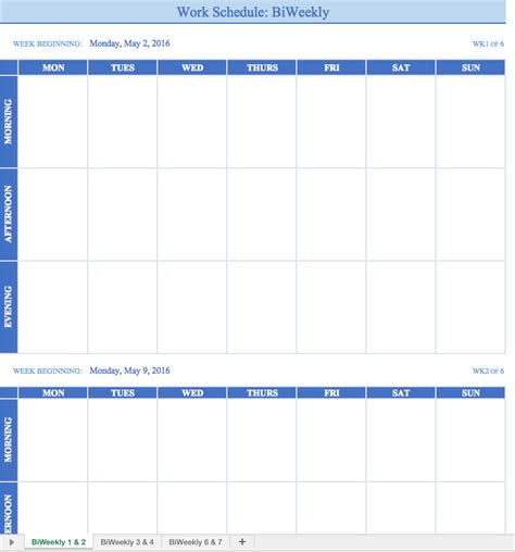 Bi Weekly Schedule Template – printable schedule template