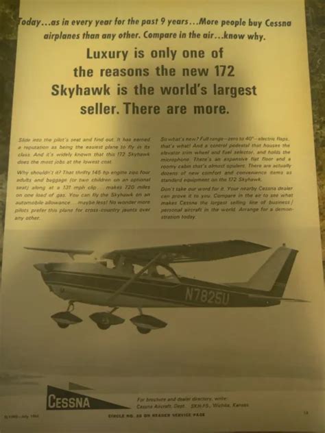 CESSNA 172 SKYHAWK Airplane Ad 1965 Aviation Vintage Magazine Print $9. ...